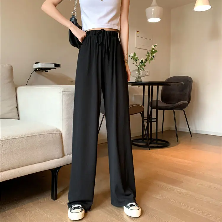 

Spring and summer 2021 new ice silk straight tube loose casual pants Korean high waist versatile drop feeling women's drop