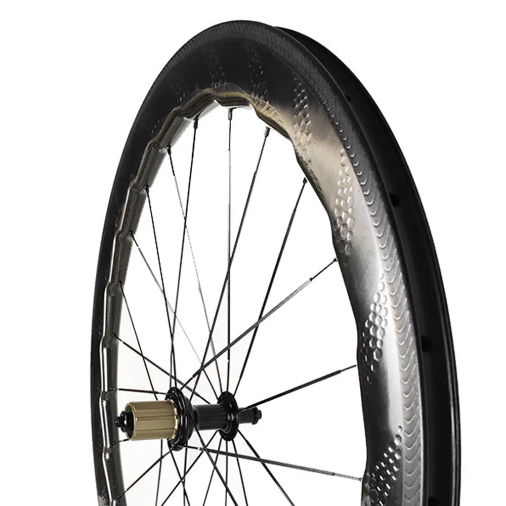 Колеса для велосипеда  EXPLORER 700C Carbon Wavy Dimple, 58 мм глубина, 26 мм ширина, суперлегкие, на втулках POWERWAY Hub R36, бесплатная доставка.