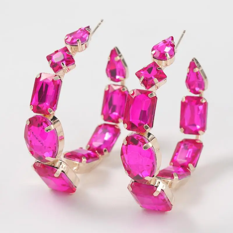 

ZHUOY Metal Geometric Irregular Hoop Earrings Color Alloy Shiny Rhinestone Pop Hoop Earrings Women's Party Fashion Jewelry Gifts