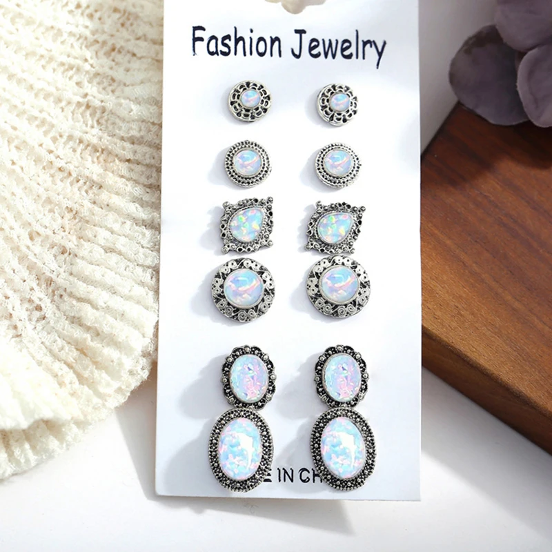 6 пар/компл. Белый огненный опал серьги штифты серьги-подвески в форме капли