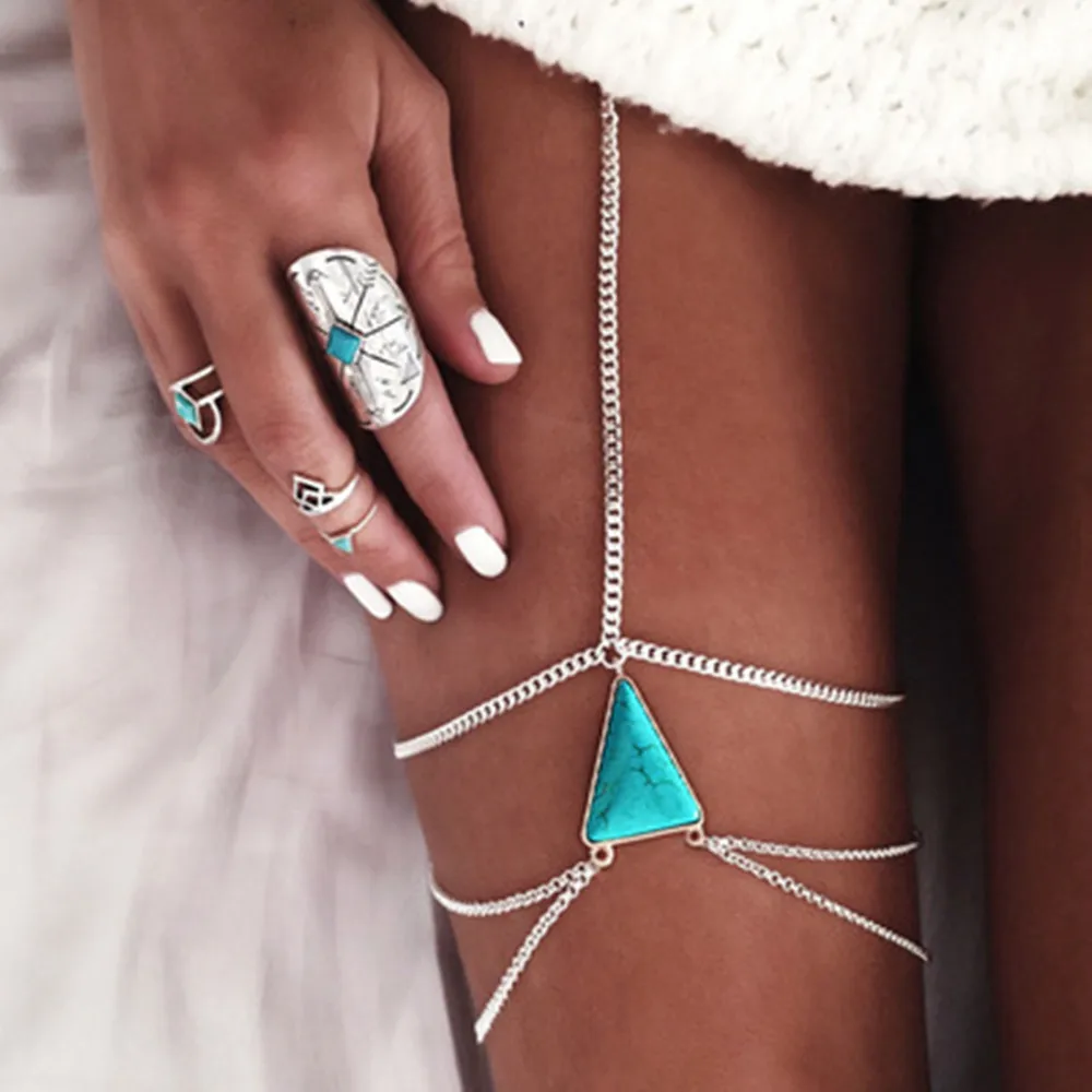 

Boho Handmade Geometric Metal Multilayer Body Waist Thigh Chain Garter Jewelry for Women Sexy Metal Leg Chain Body Jewelry