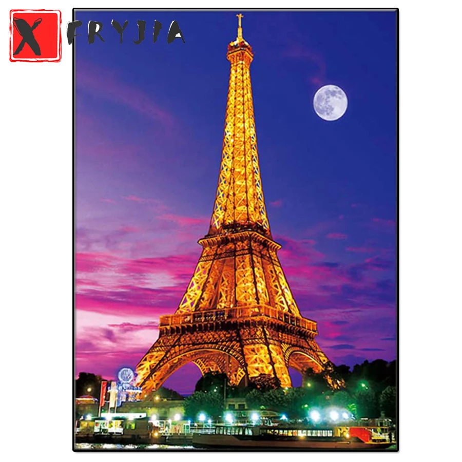 

5d diy Full square Round Diamond Painting Cross Stitch Paris Eiffel tower scenery mosaic kits Diamond Embroidery home art Decor