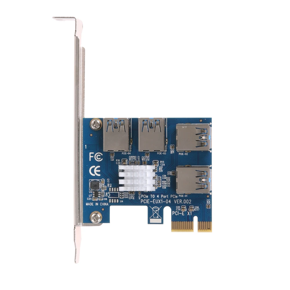 

EUX1-04 PCIE 1 to 4 Riser Card External 4 PCI-E Slot Adapter USB 3.0 PCIe Converter High Stability for BTC Miner Mining