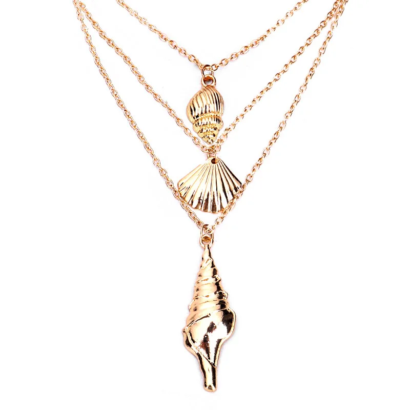 

Marine style metallic shell necklace pendant double necklace Baroque vintage-inspired jewelry necklace for women holiday gifts