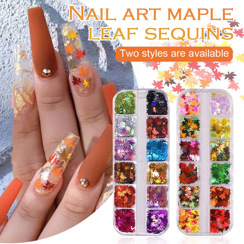 

1 Box Maple Leaf Laser Thin Sequins Autumn Colorful Glitter Flakes Nail Art Designs Gel Polish Acylic Tips Diy Decor Manicure