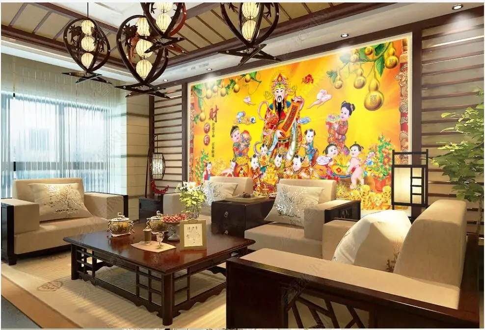 

3d-фотообои на заказ, Настенные обои в китайском стиле с изображением бога богатства и золотистой фигуры, обои для гостиной, 3 d в рулонах