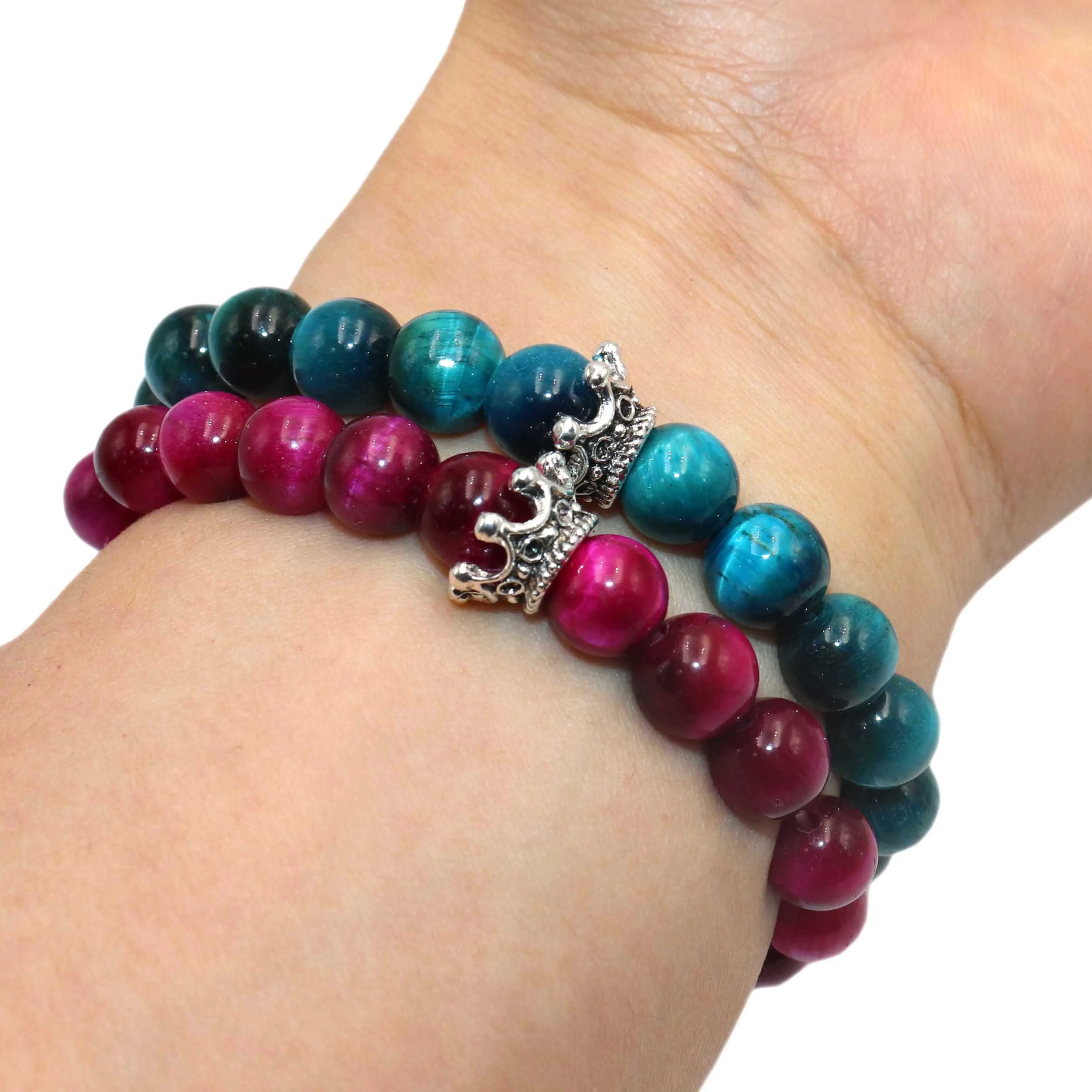 Мужской браслет с натуральным камнем 8 мм роскошный античной короной из агата и