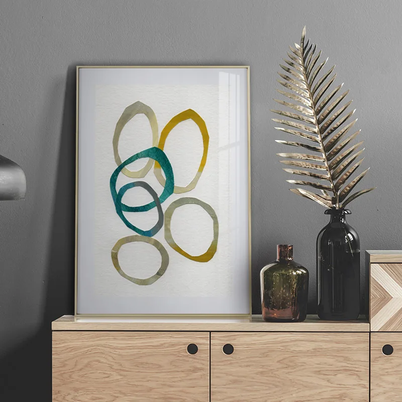 

Minimalism Abstract Geometric Green Yellow Color Block Circular Rings Canvas Painting Wall Picture Poster Living Room Decoration