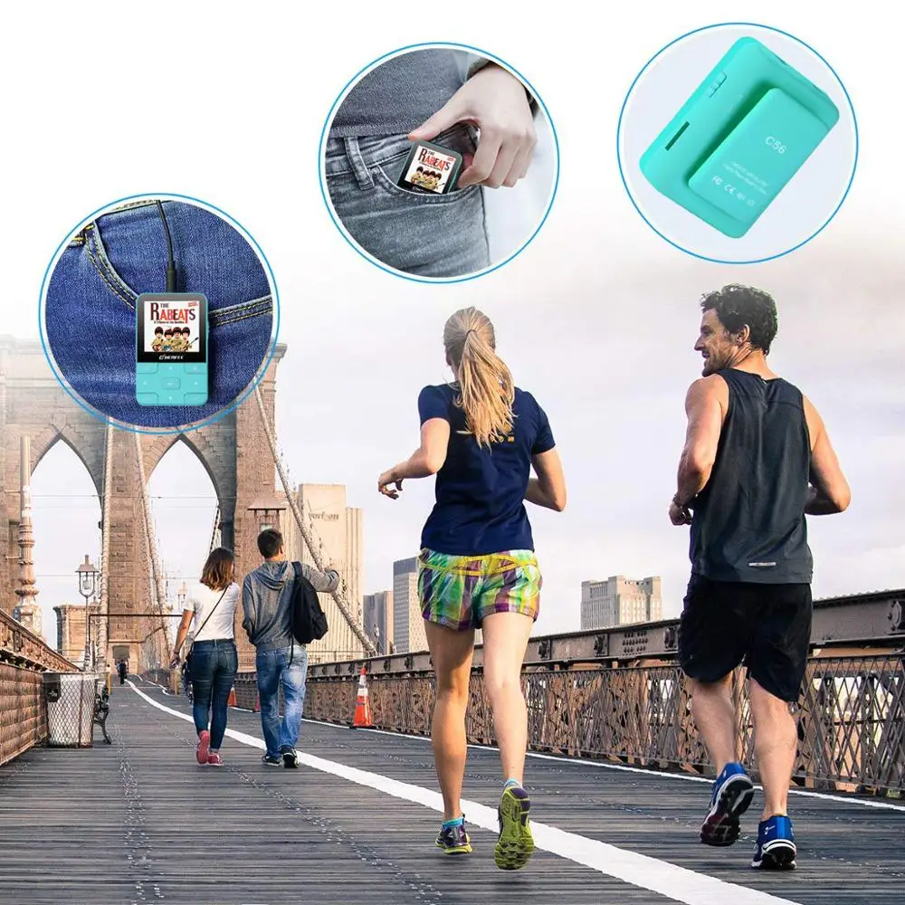 

Ruizu MP3 Player Bluetooth 4.0HIFI Mini Clip MP3 Music Player with Screen Support FM,Clock,Pedometer Support up to128GB SD Card