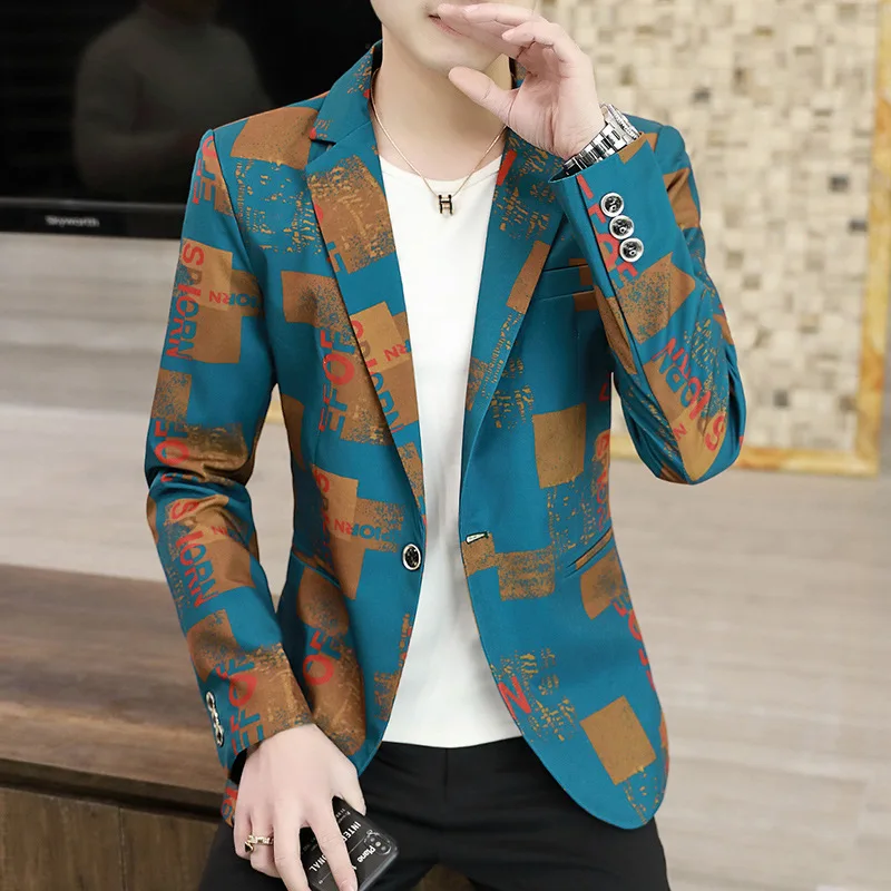 

Autumn 2022 Men's Slim-Fit Printed blazer Youth Casual Handsome blazer