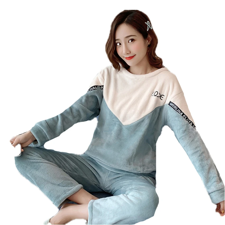

Winter Pajamas Set Women Sleepwear Warm Flannel Long Sleeve Pajamas Cute Homewear Thick Home Suit Cartoon Casual Leisure Party