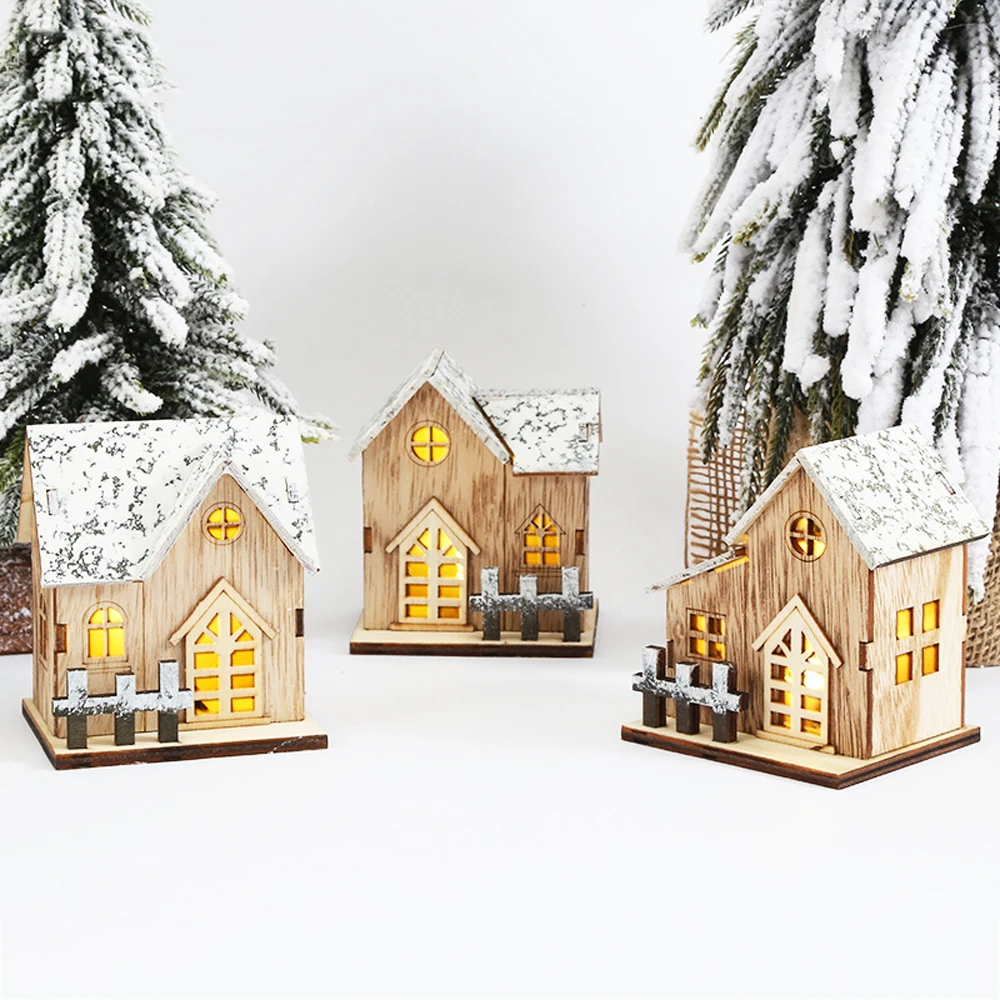 

Christmas LED Light Wooden House Luminous Cabin Merry Christmas Decorations for Home DIY Xmas Tree Ornaments Kids Gift New Year