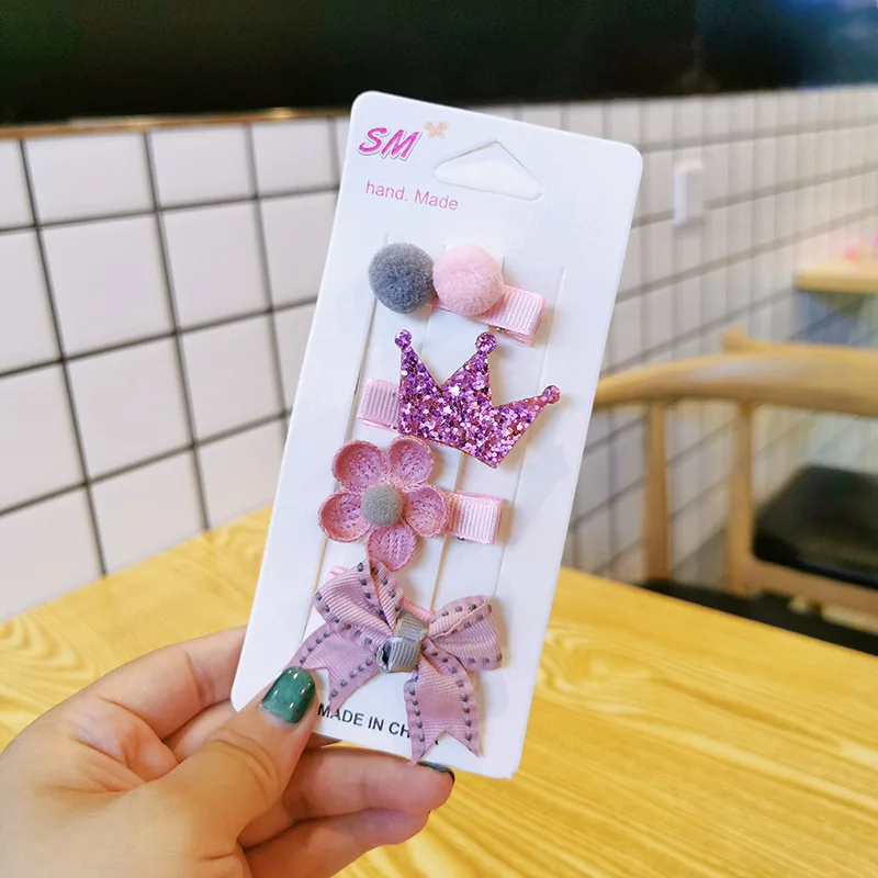 4 Piece Korean Fashion Children's Hairpins Hairpins Sweet Cute Girl Princess Cartoon Flower Bow Duckbill Clip Hair Accessories
