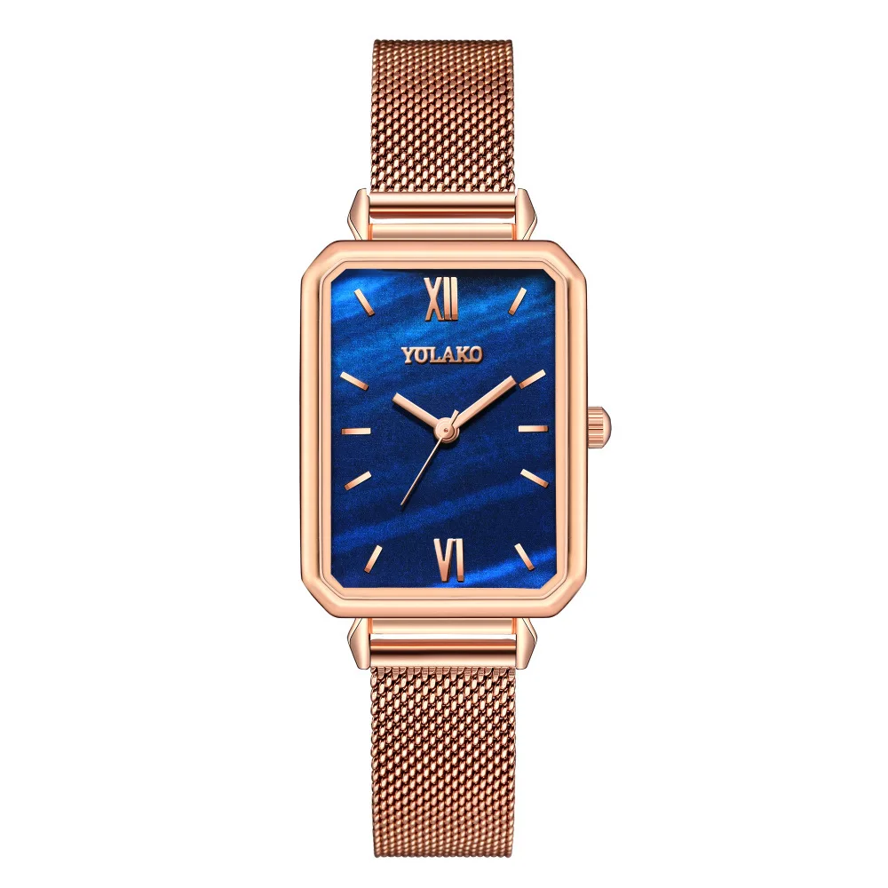 

Fashion square ladies quartz watch female ins wind light luxury female watch yolako watch retro small square plate mesh belt
