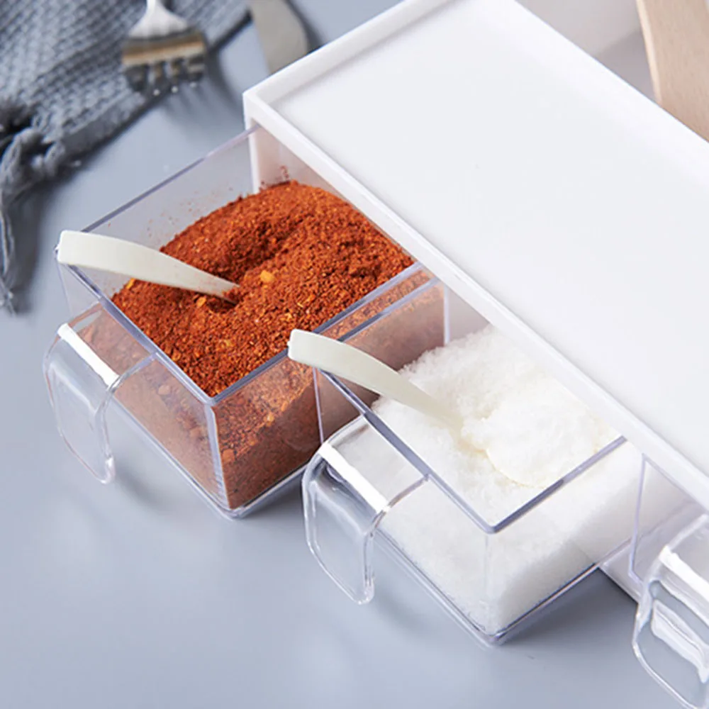 Multi-Function Spice Jar Seasoning Box Kitchen Rack Storage Utensils Supplies Salt Pepper Cumin Powder Seasoning Flavor Tools