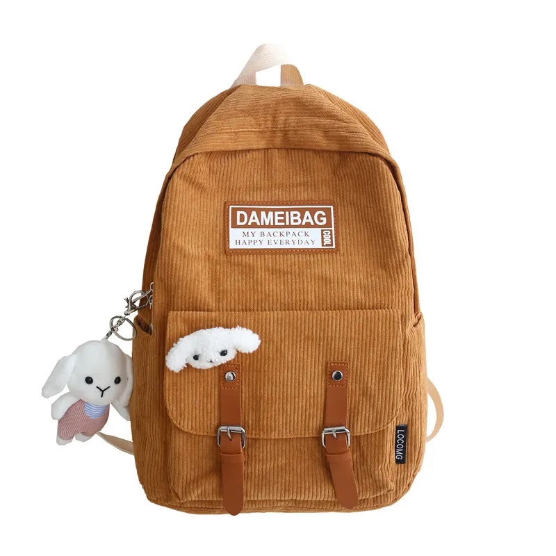 

High quality teenager girls school book bag rucksack lady corduroy multi colors backpack