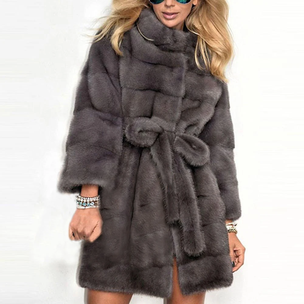

Faux Fur Overcoat Thick Winter Short Faux Fur Coat Solid Outwears Long-sleeved Stitching Female Fashion Zipper Women Coats