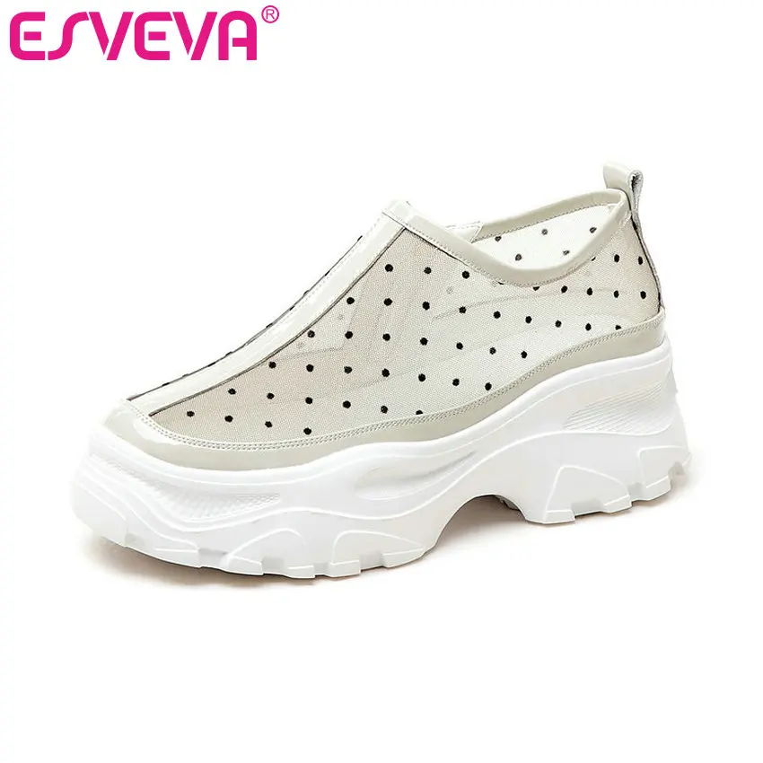 Женские туфли на танкетке в горошек из коровьей и сетчатой кожи размеры 34