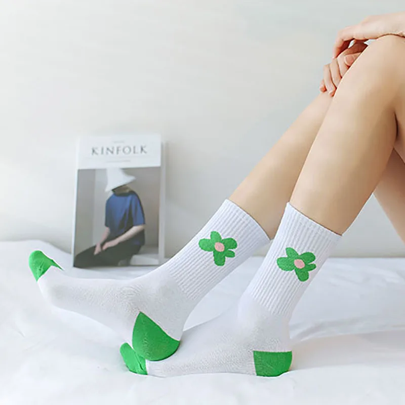 Носки женские длинные гольфы с цветами до колена спортивные носки для скейтборда