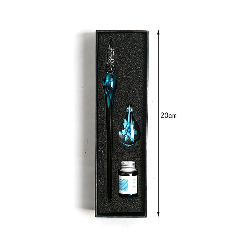 

3D Floral Glass Signature Pen Nib Elegant Crystal Dip Sign Pen Box Gift Holiday