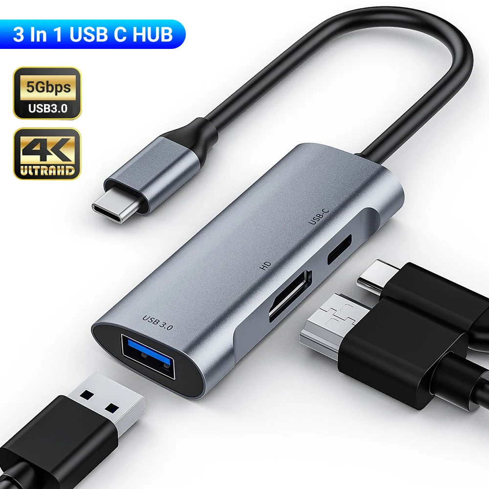 

Док-станция 3 в 1, USB Type-C на 4K HDMI, USB 3,0, 60 Вт