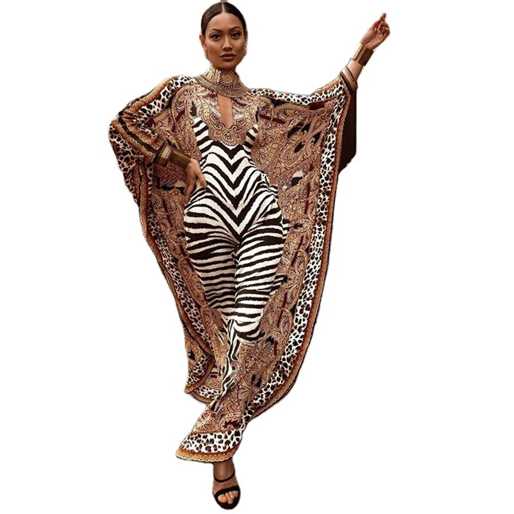 

2021 New Women's Middle Eastern Leopard Striped Printed Skirt Muslim Robe Thin Large Size Loose Robe Hot Ins
