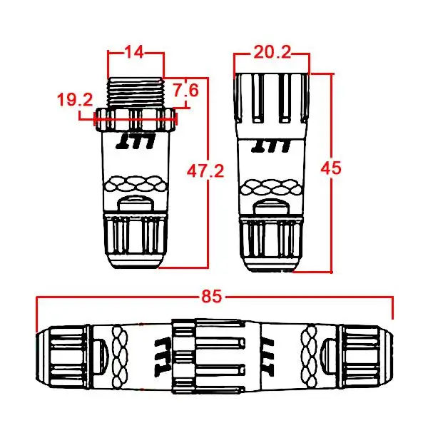 Kebidumei 8 Pin прочный нейлоновый корпус M14 IP68 Водонепроницаемый Соединительный