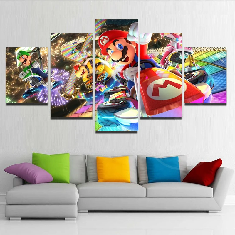 

Mario Kart Game 5 Piece Wall Poster Art Canvas Painting Super Mario 5 Panel Print Mural Modern Living Room Home Decor 5 Picture