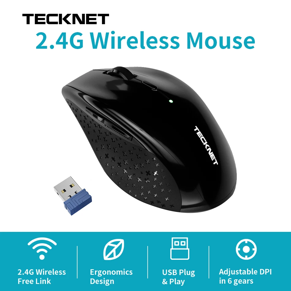 TeckNet USB оптическая беспроводная мышь 2,4G приемник 4800 dpi регулируемая USB 2,0 Компьютерная мышь эргономичная мышь для ноутбука ПК мышь