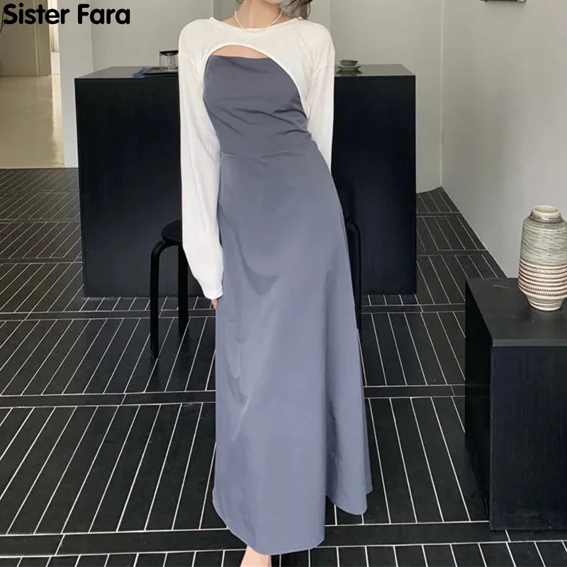 

Sister Fara Summer Backless Camisole Lace Up Dress Women's+Short Hollow Out Long Sleeve Pullover Female Casual Two Piece Suit