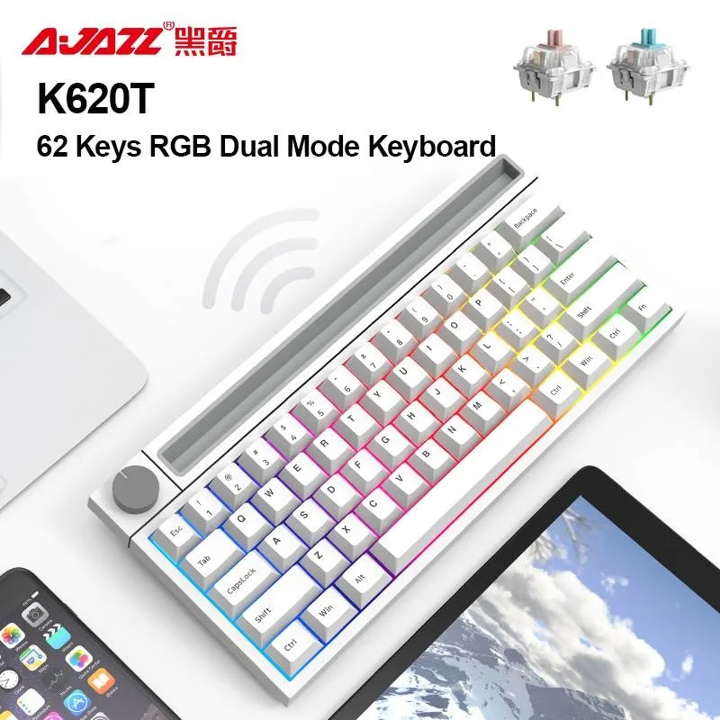 

k620t video game console mechanical keyboard 62 RGB key Bluetooth compatible dual-mode keyboard wired C wireless support