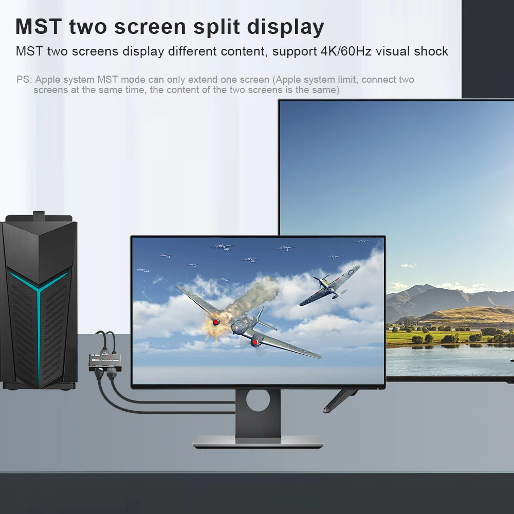 DisplayPort HDMI-совместимый сплиттер 8K MST SST 1 в 2 Выход DP 4 @ 30Hz 4K 120Hz to HD для мультиэкрана и -