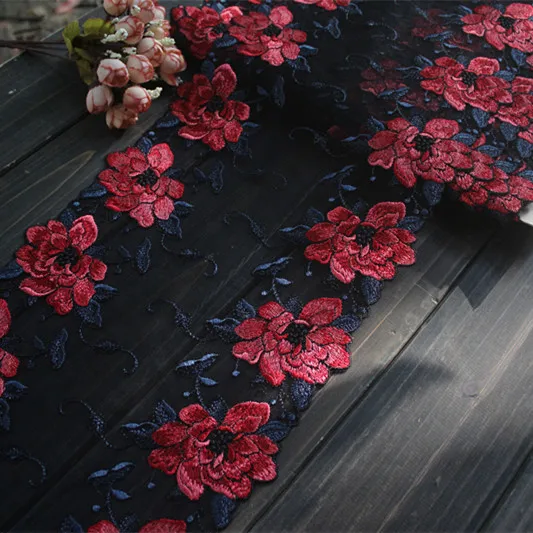 Кружевная отделка из фатина с цветочной вышивкой 2 ярдов/партия черная темно