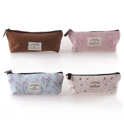 

4PCS Canvas Zipper Floral Print Stationery Case Storage Package Different Color Shipped At Random