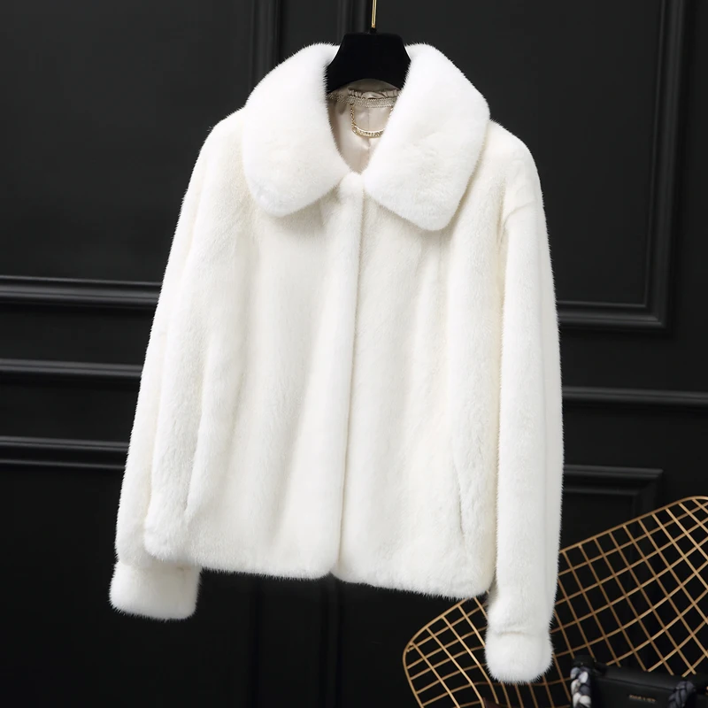 inverno полностью из норки мех revestimento das mulheres curto moda simples pequena pracha de colarinho casaco de pele de vison