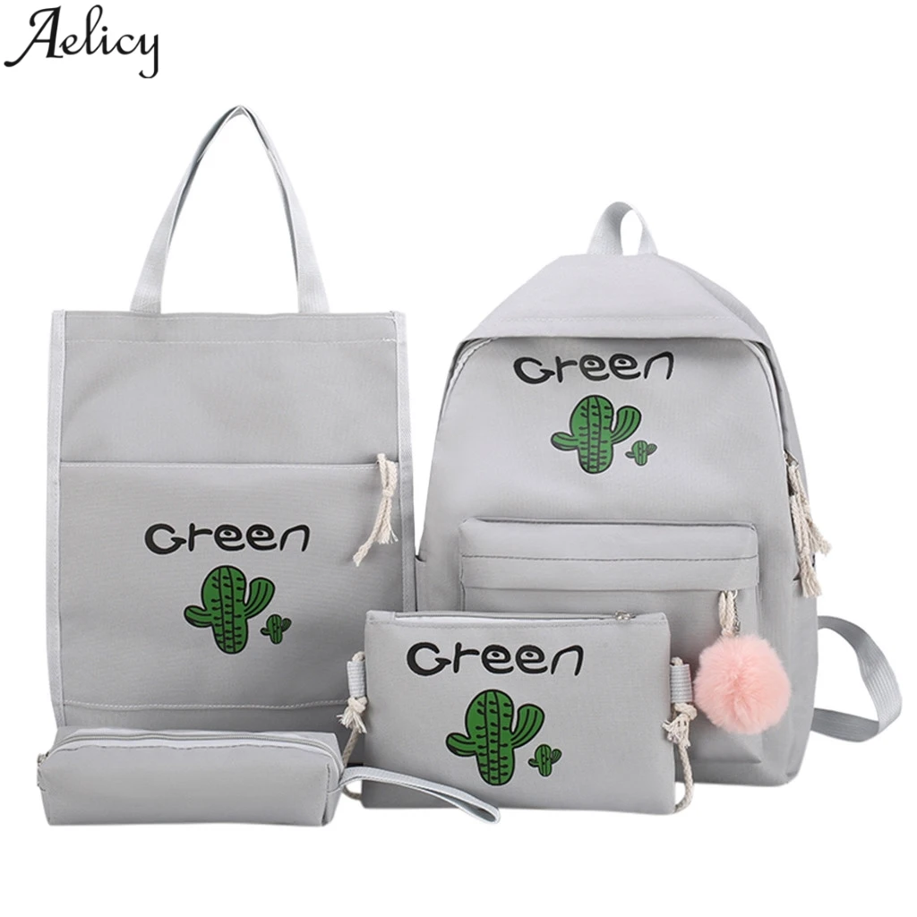 Холщовый школьный ранец для девочек подростков комплект из 4 предметов сумка на