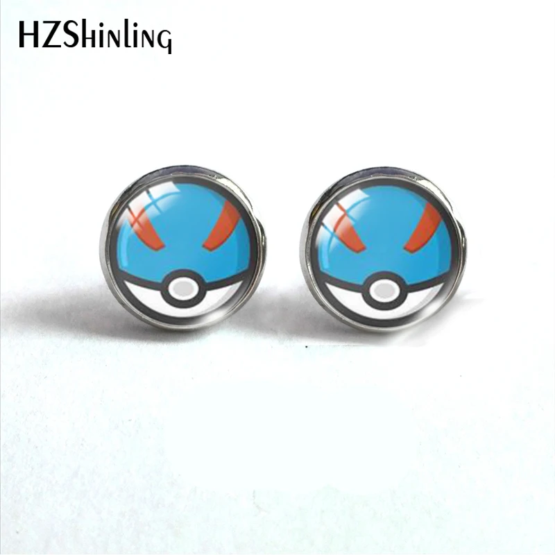 Pokeball покебол Пикачу Япония Аниме стеклянный купол круглые милые серьги-гвоздики Pokeball узор ручной работы ювелирные изделия серьги - Окраска металла: 3