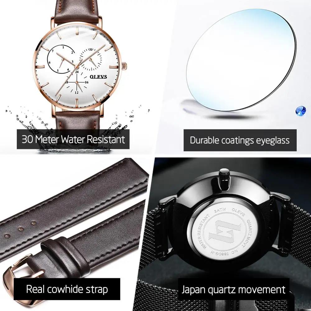 

OLEVS Luxury Stainless Steel Mesh Strap Slim Quartz Men's Watch Business Casual Waterproof Calendar Men's Watch