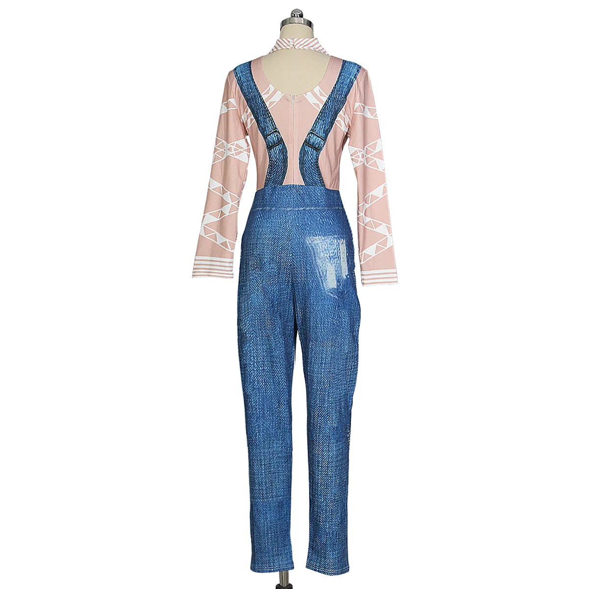 

Sexy O Neck Full Sleeve Denim Jumpsuits 2021 Autumn Winter Women Fitness Slim Rompers Back Zippers Long Bodysuit Skinny Jumpsuit