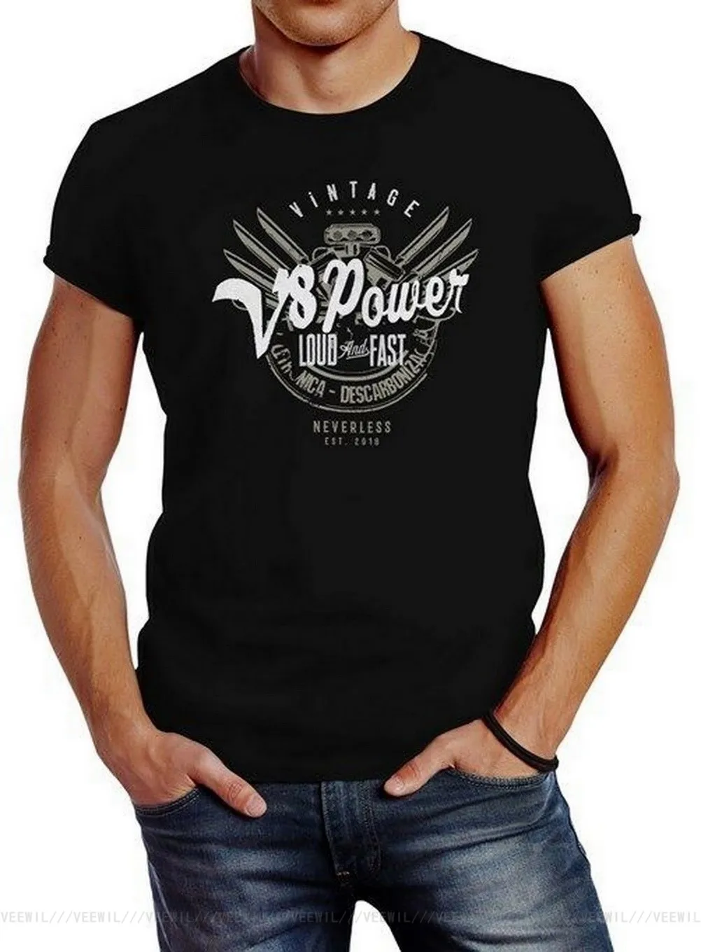 

Herren T-Shirt V8 Power Motor Block Tuning Slim Fit Neverless Tee Shirt Latest New Style