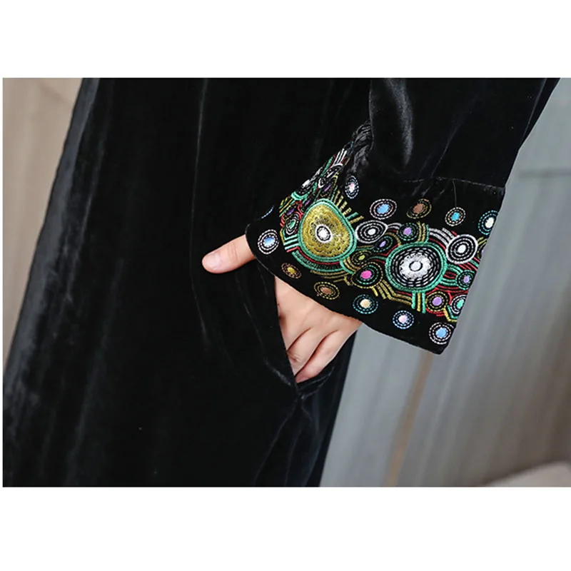 Черный велюровый длинный Тренч элегантная винтажная модная повседневная