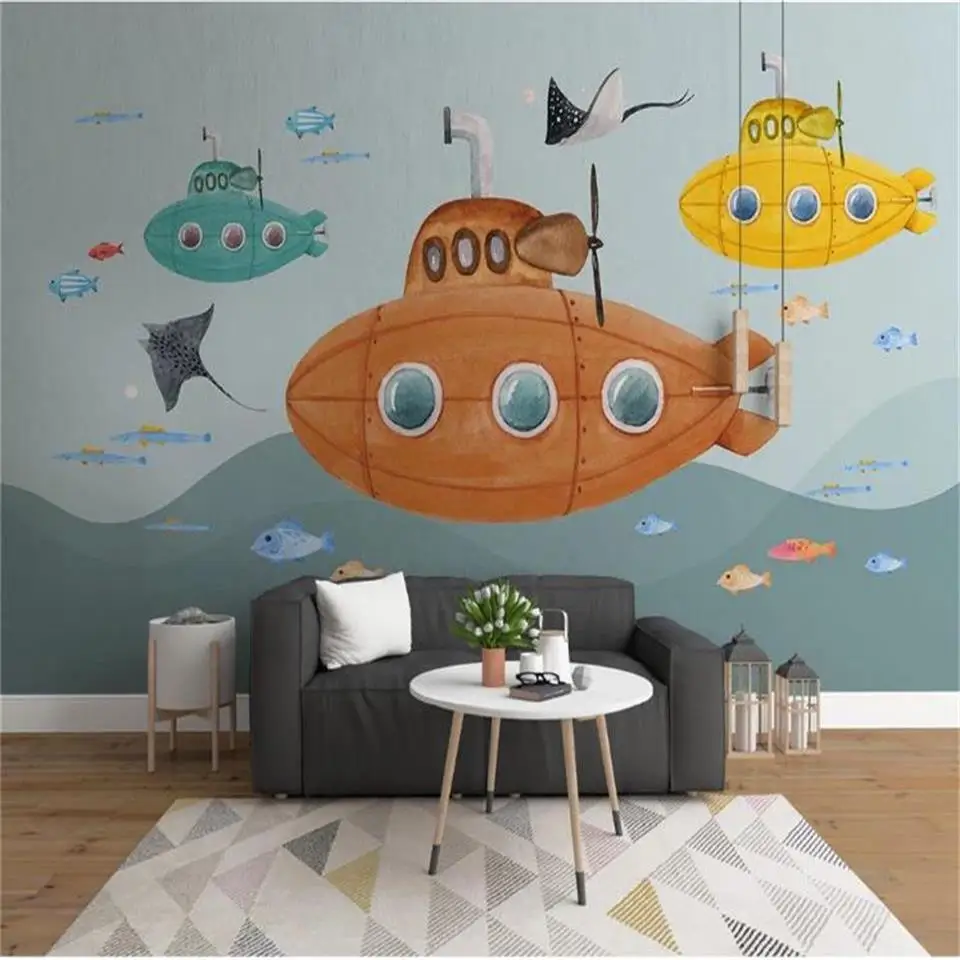 

Пользовательский размер 3d фото обои для детской комнаты мультфильм подводная лодка подводный мир Картина диван ТВ фон обои для стены 3d