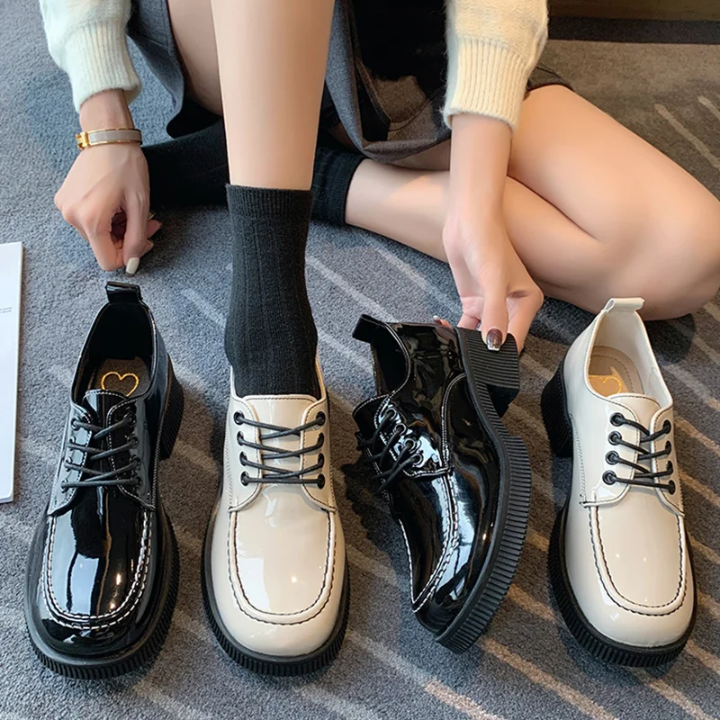 

Shoes Woman 2022 Casual Female Sneakers Flats British Style Oxfords Clogs Platform Autumn Shallow Mouth Loafers With Fur Round T