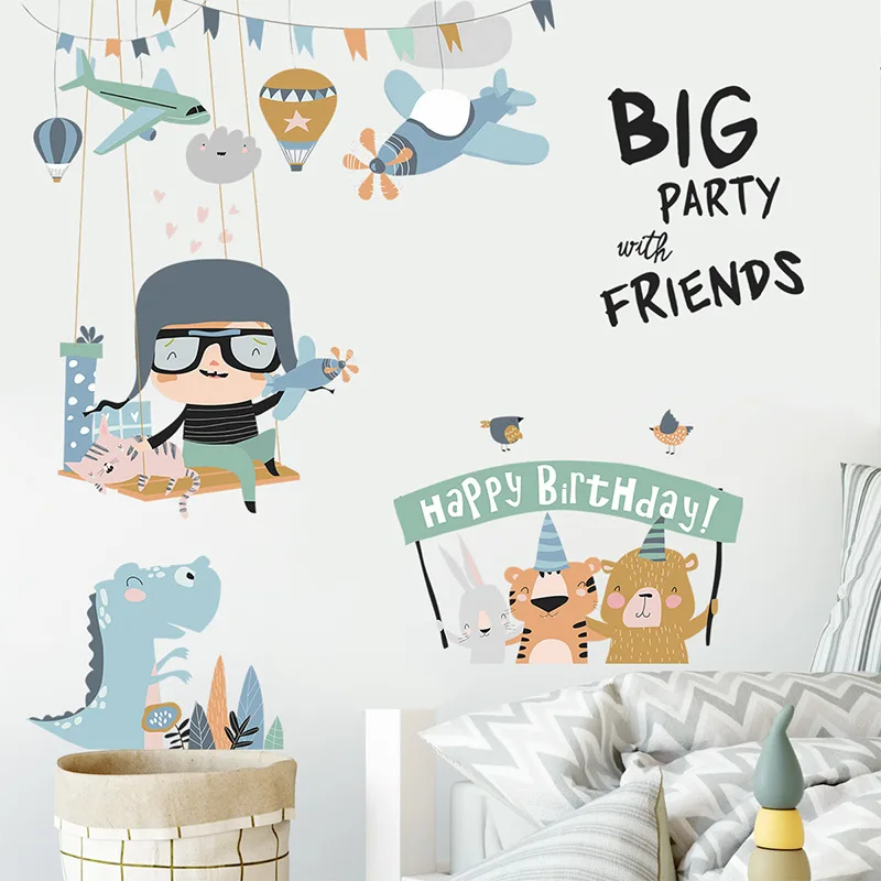 Золлор мультфильм животных качели детские английские буквы стикер стены спальня