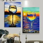 Закат, отраженный в винных бокалах, художественная картина маслом на холсте, плакат и принты, абстрактная Настенная картина для украшения кухни