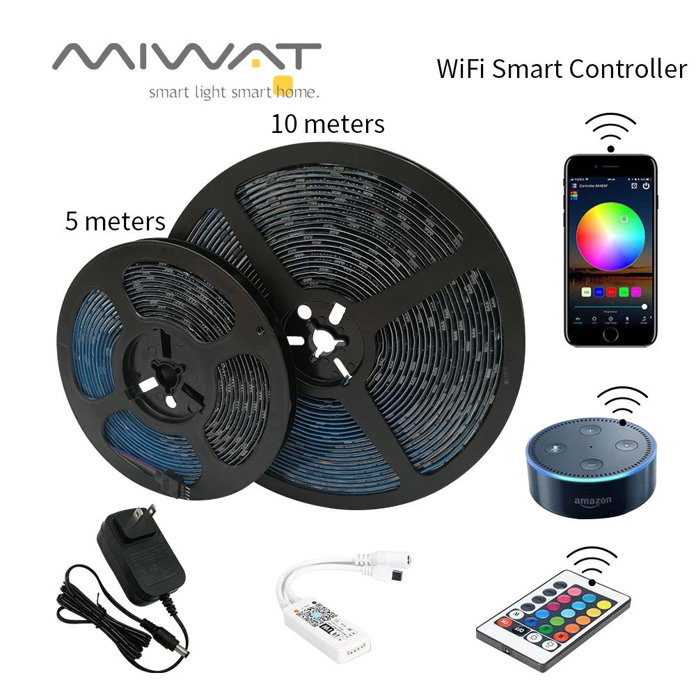 

5M/10M LED Strip 5050 DC12V 30LEDs/m Flexible LED Light RGB Wifi Bluetooth Controller SMD5050 LED Strip Home Decoration Lamp