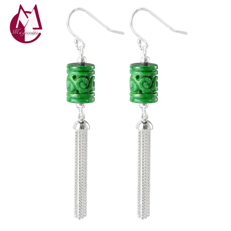 Women's Long Tassel Drop Earring Pure 925 Sterling Silver Natural Jade Handmade Gifts Fashion Jewelry 2021 Free Shipping E234 |