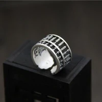 s925 silver retro craftsmanship ancient chinese arithmetic plate big domineering opening adjustable mens ring