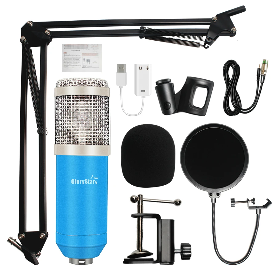 

Professional Condenser Audio 3.5mm Wired BM800 Studio Microphone Vocal Recording KTV Karaoke Microphone Mic W/Stand For Computer