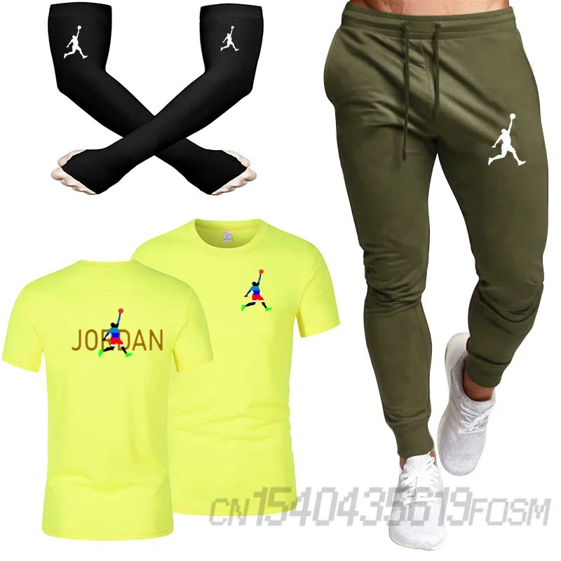 

2021 summer fashion T-shirt trousers hat suit casual brand fitness jogging pants T-shirt hip hop fashion men's sportswear